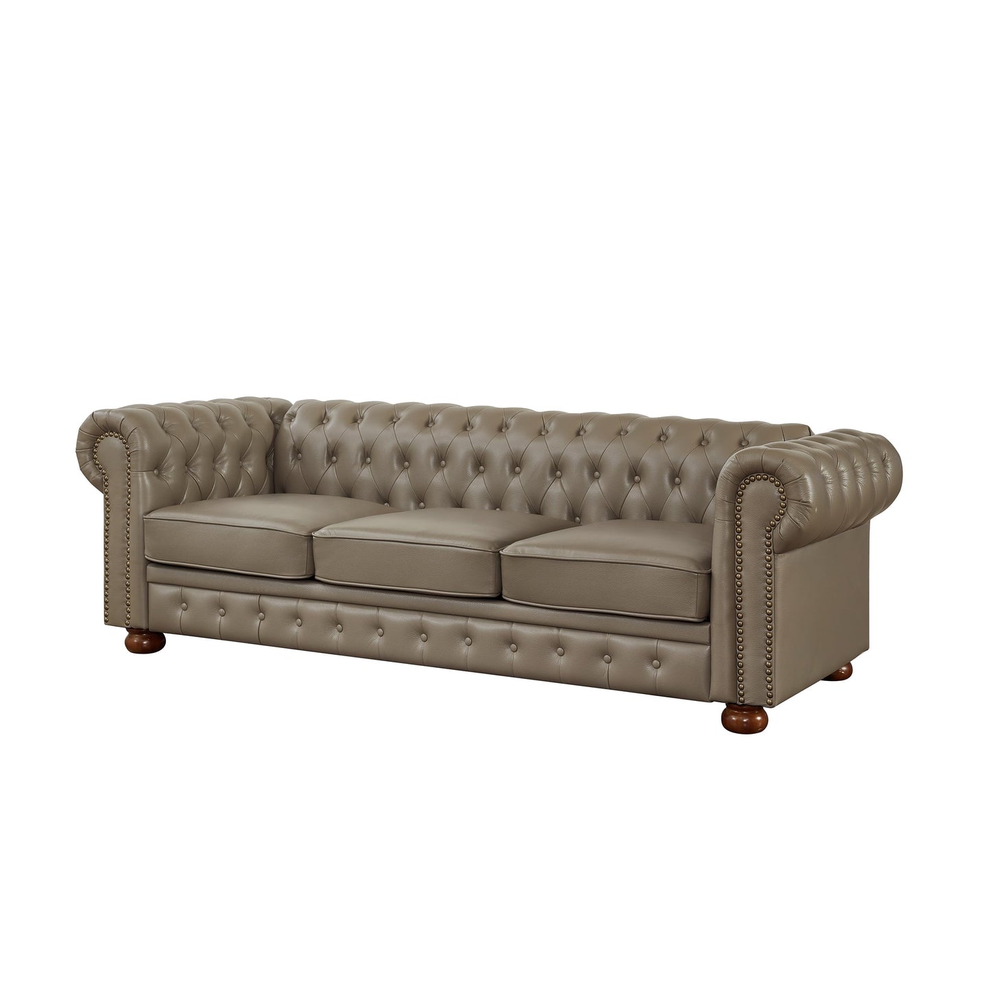 Chesterfield 89" Upholstered Sofa with Low Back, Roll Arm Nailhead Trim EK HOME FURNITURE