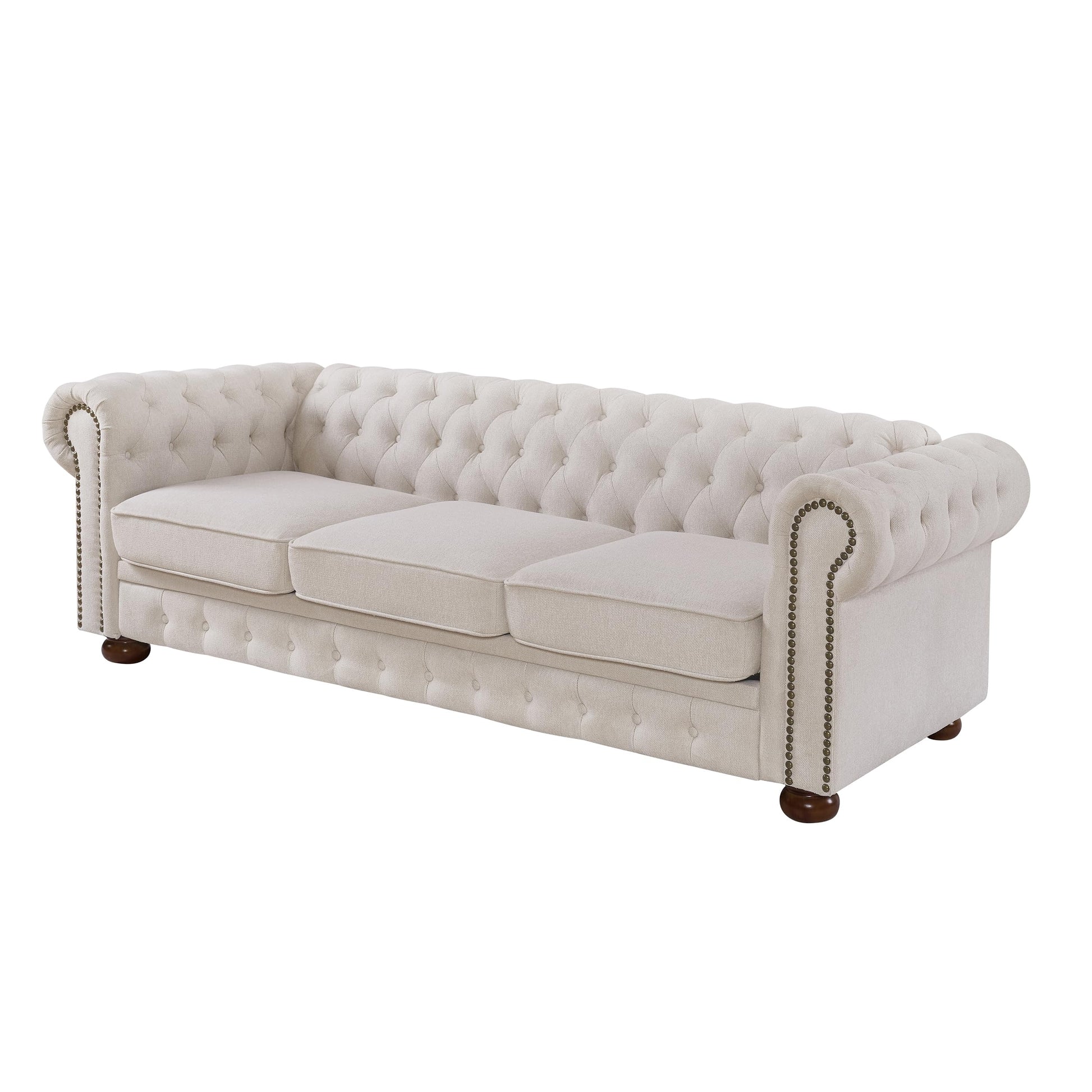 Chesterfield 89" Upholstered Sofa with Low Back, Roll Arm Nailhead Trim EK HOME FURNITURE