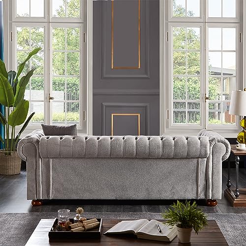 Chesterfield 89" Upholstered Sofa with Low Back, Roll Arm Nailhead Trim EK HOME FURNITURE