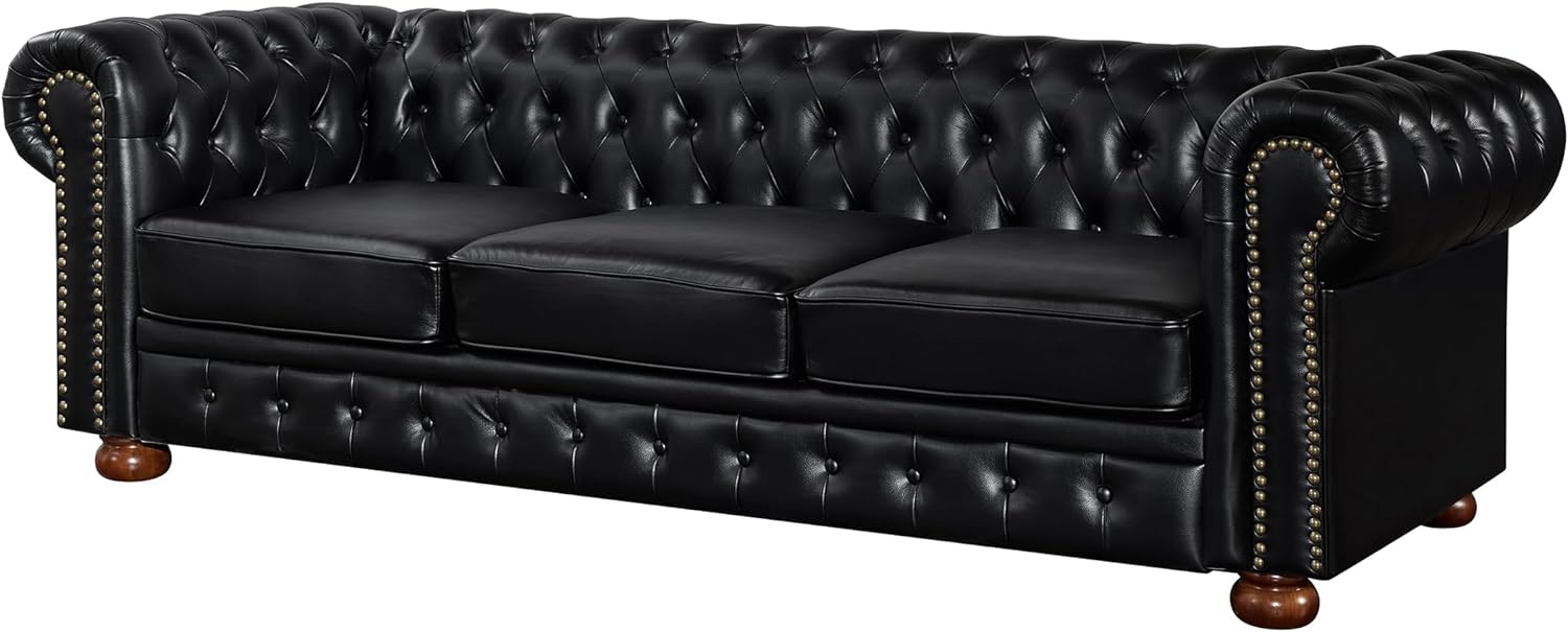 Chesterfield 89" Upholstered Sofa with Low Back, Roll Arm Nailhead Trim EK HOME FURNITURE