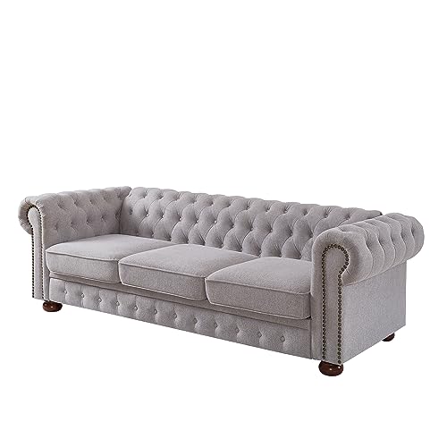 Chesterfield 89" Upholstered Sofa with Low Back, Roll Arm Nailhead Trim EK HOME FURNITURE