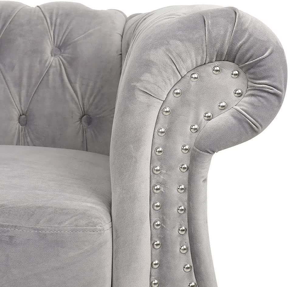 Chesterfield Velvet Modern Tufted Couch 3 Seater with Rolled Arms and Nailhead EK HOME FURNITURE