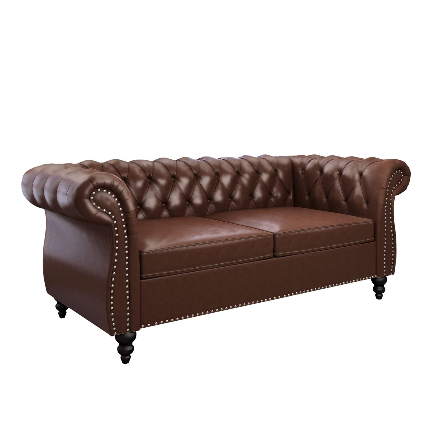 Chesterfield Velvet Modern Tufted Couch 3 Seater with Rolled Arms and Nailhead EK HOME FURNITURE