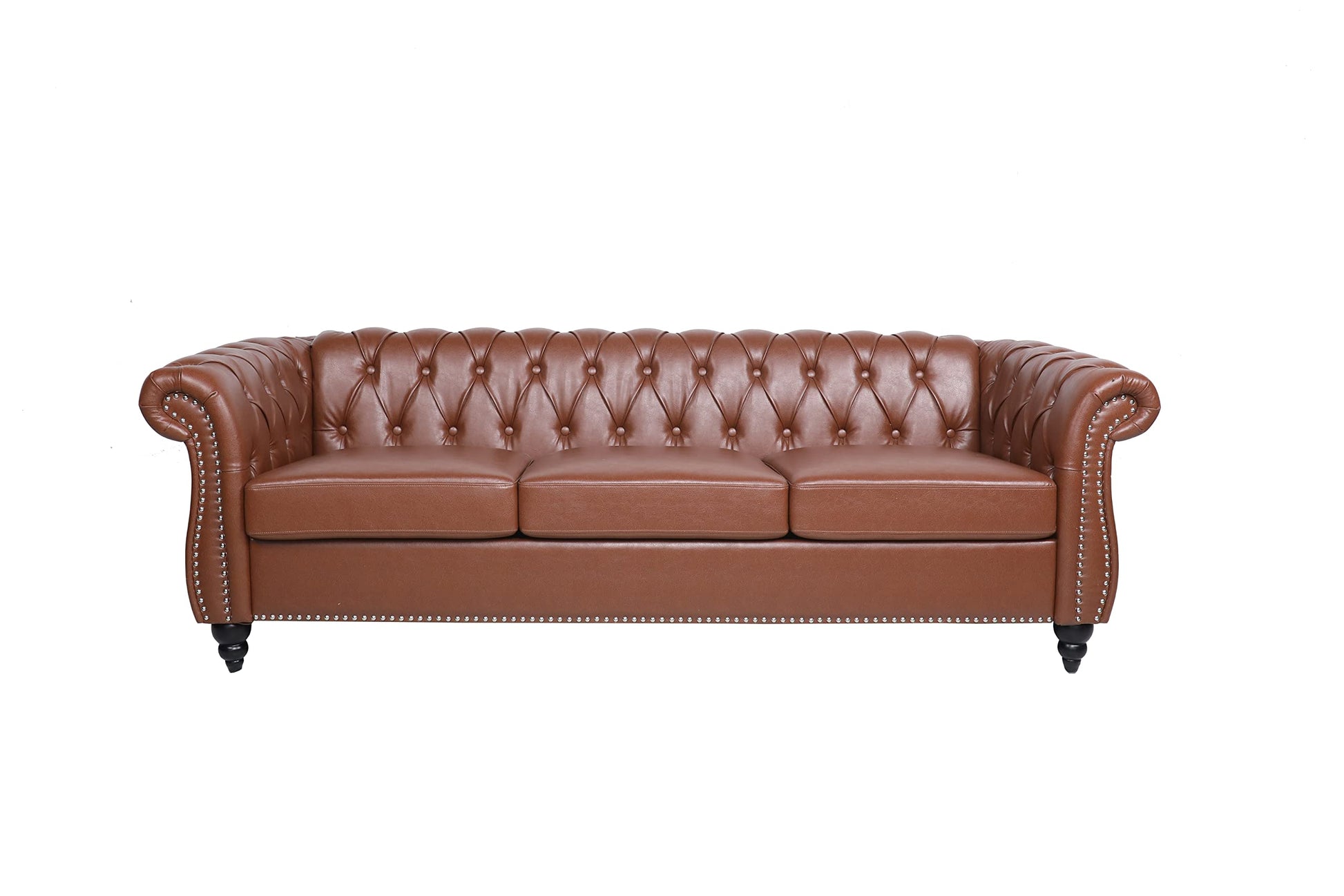 Chesterfield Velvet Modern Tufted Couch 3 Seater with Rolled Arms and Nailhead EK HOME FURNITURE