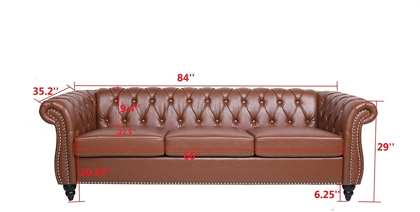 Chesterfield Velvet Modern Tufted Couch 3 Seater with Rolled Arms and Nailhead EK HOME FURNITURE