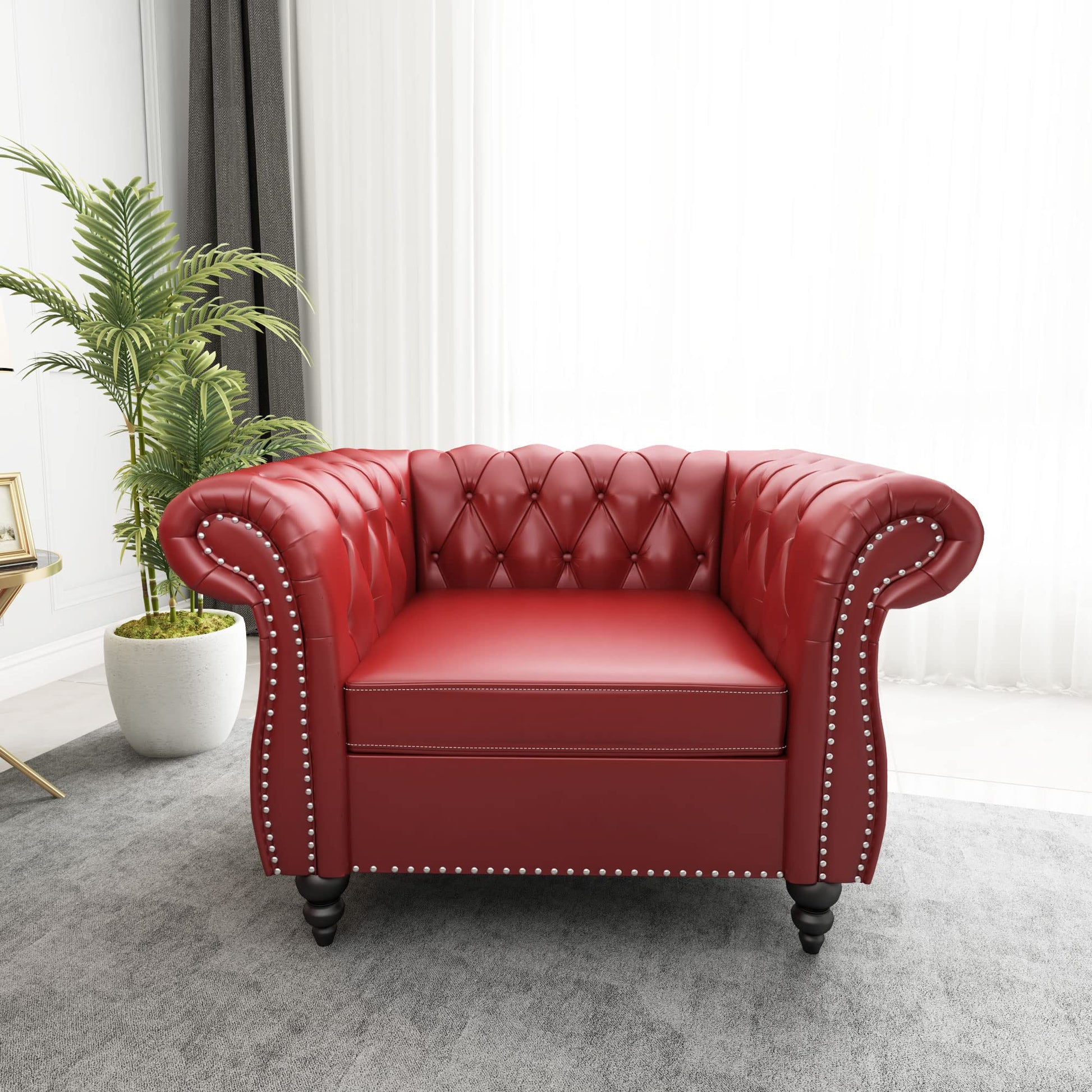 Chesterfield Velvet Modern Tufted Couch 3 Seater with Rolled Arms and Nailhead EK HOME FURNITURE