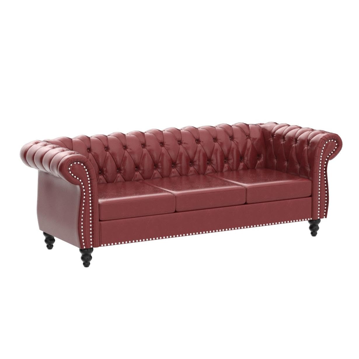 Chesterfield Velvet Modern Tufted Couch 3 Seater with Rolled Arms and Nailhead EK HOME FURNITURE