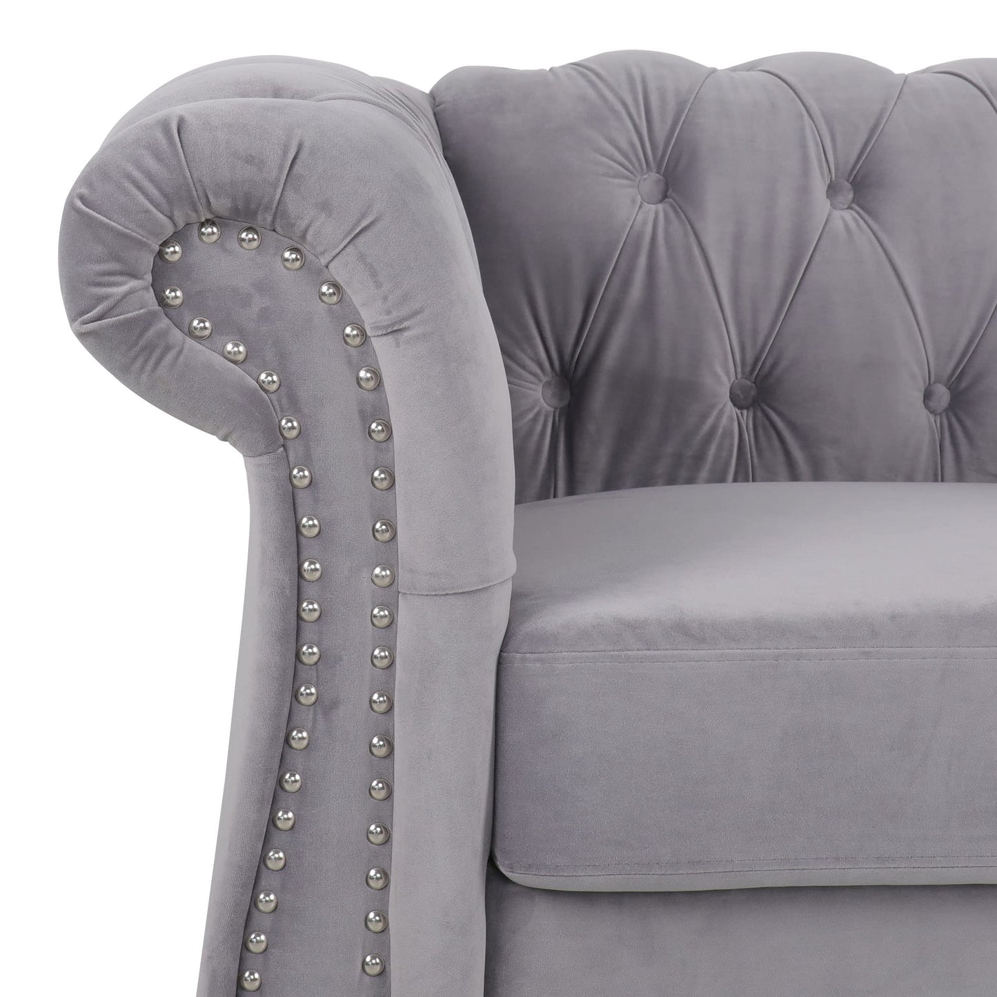 Chesterfield Velvet Modern Tufted Couch 3 Seater with Rolled Arms and Nailhead EK HOME FURNITURE