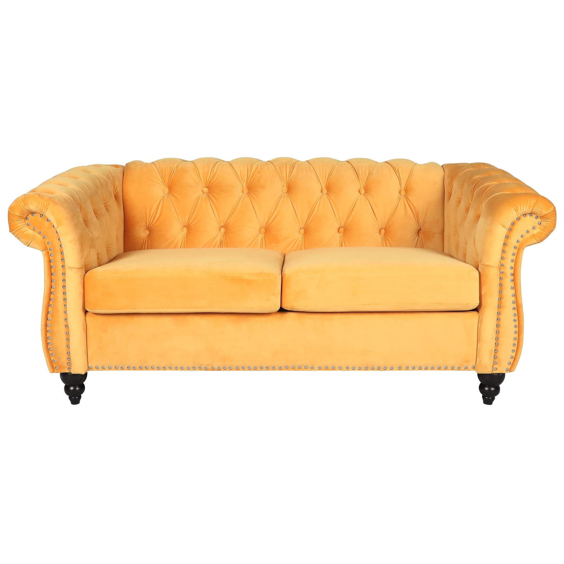 Chesterfield Velvet Modern Tufted Couch 3 Seater with Rolled Arms and Nailhead EK HOME FURNITURE