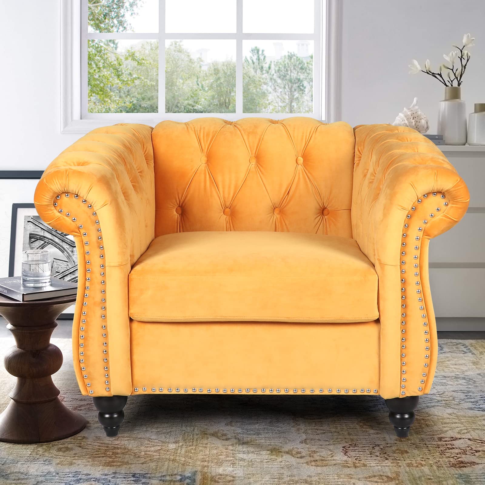 Chesterfield Velvet Modern Tufted Couch 3 Seater with Rolled Arms and Nailhead EK HOME FURNITURE