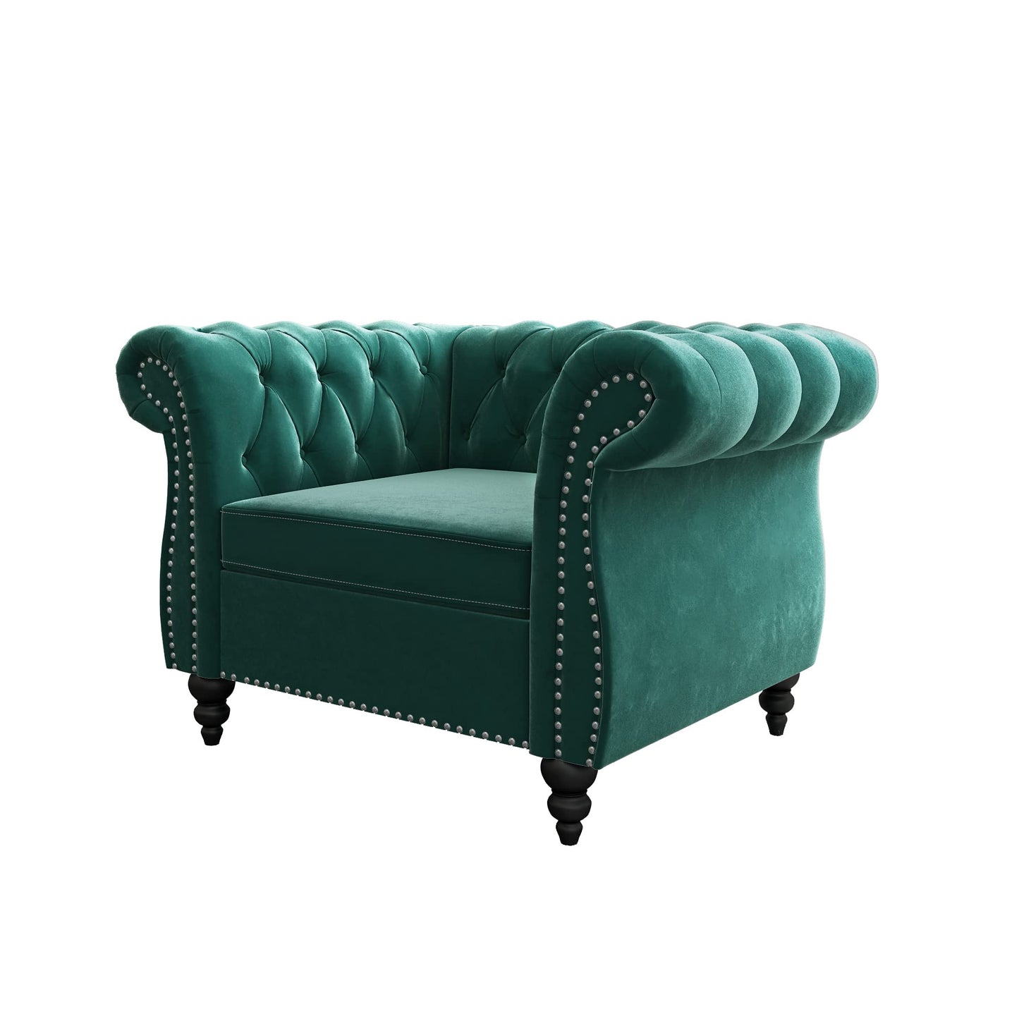 Chesterfield Velvet Modern Tufted Couch 3 Seater with Rolled Arms and Nailhead EK HOME FURNITURE