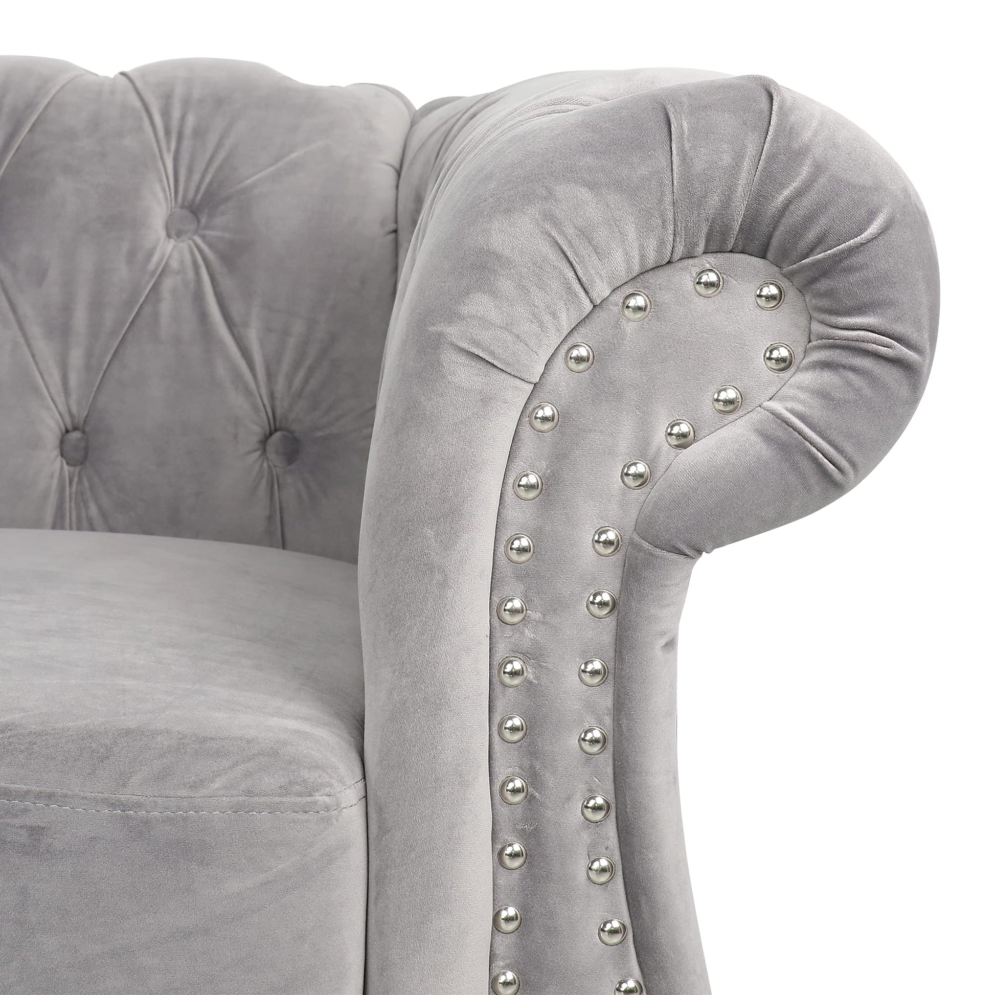 Chesterfield Velvet Modern Tufted Couch 3 Seater with Rolled Arms and Nailhead EK HOME FURNITURE