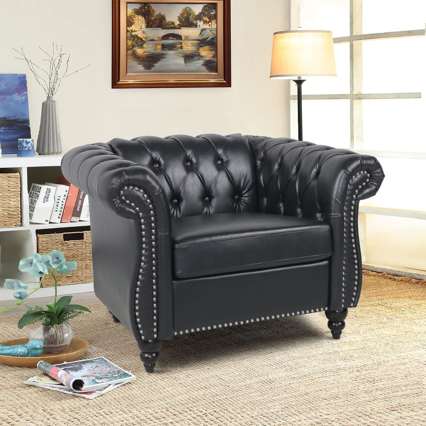 Chesterfield Velvet Modern Tufted Couch 3 Seater with Rolled Arms and Nailhead EK HOME FURNITURE