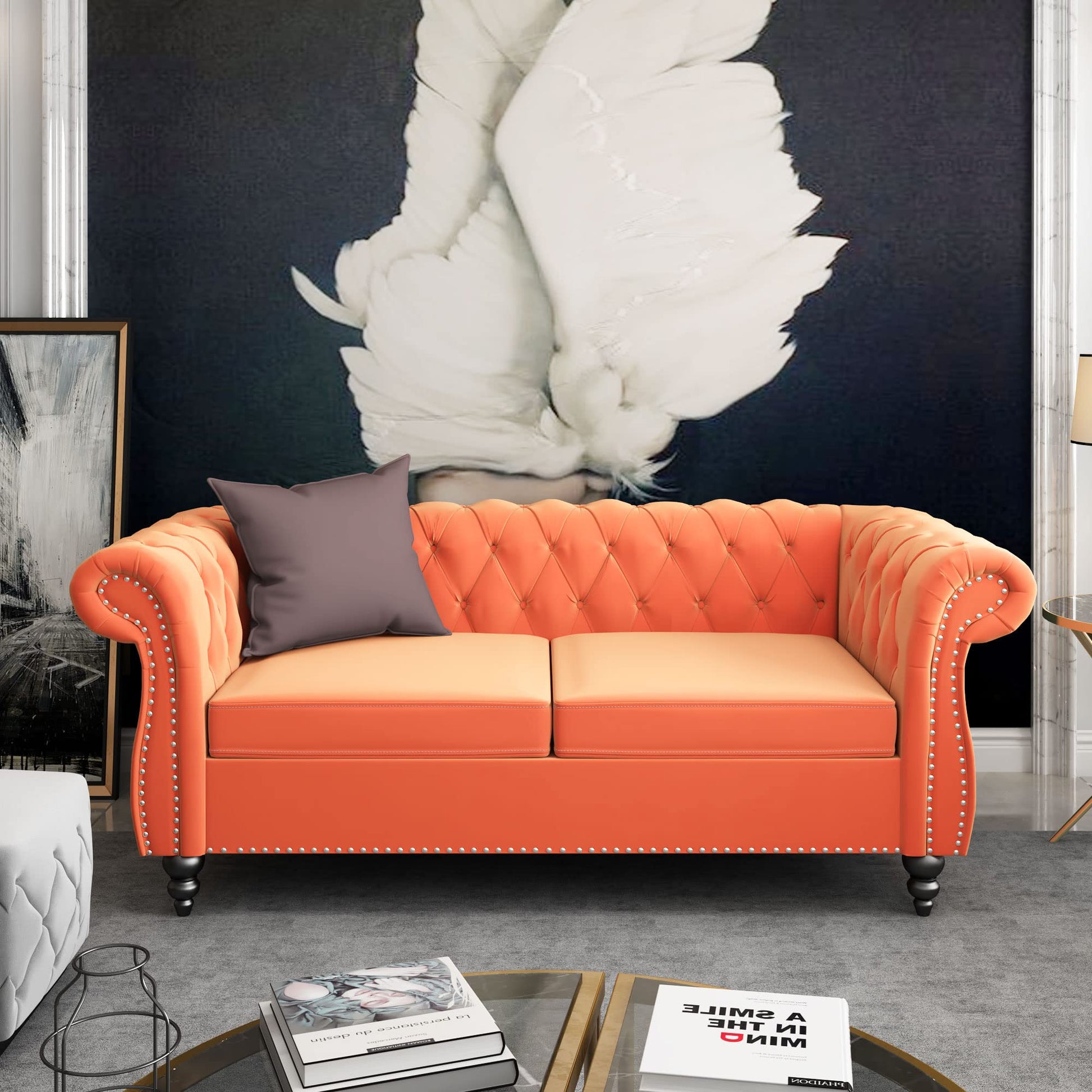 Chesterfield Velvet Modern Tufted Couch 3 Seater with Rolled Arms and Nailhead EK HOME FURNITURE