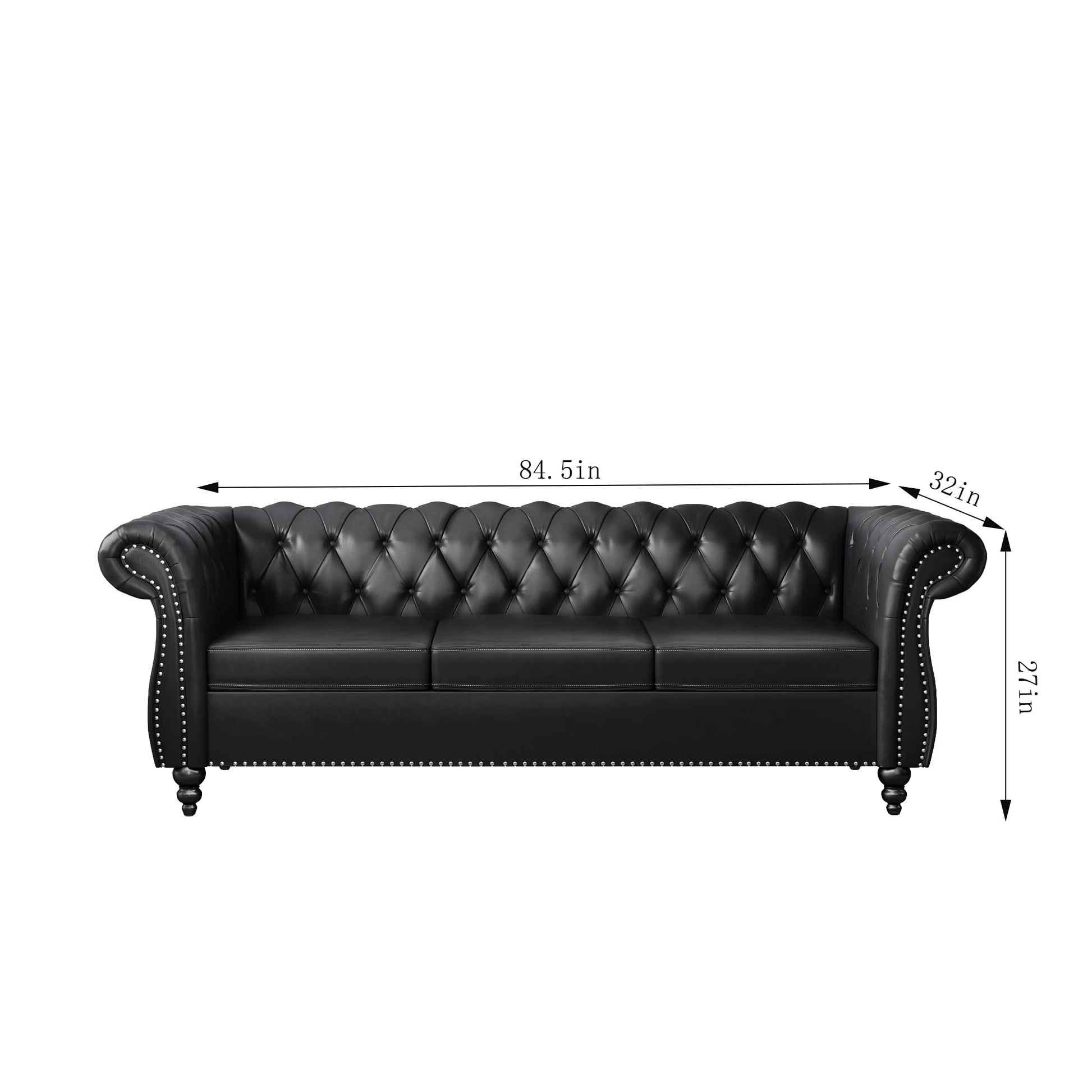 Chesterfield Velvet Modern Tufted Couch 3 Seater with Rolled Arms and Nailhead EK HOME FURNITURE