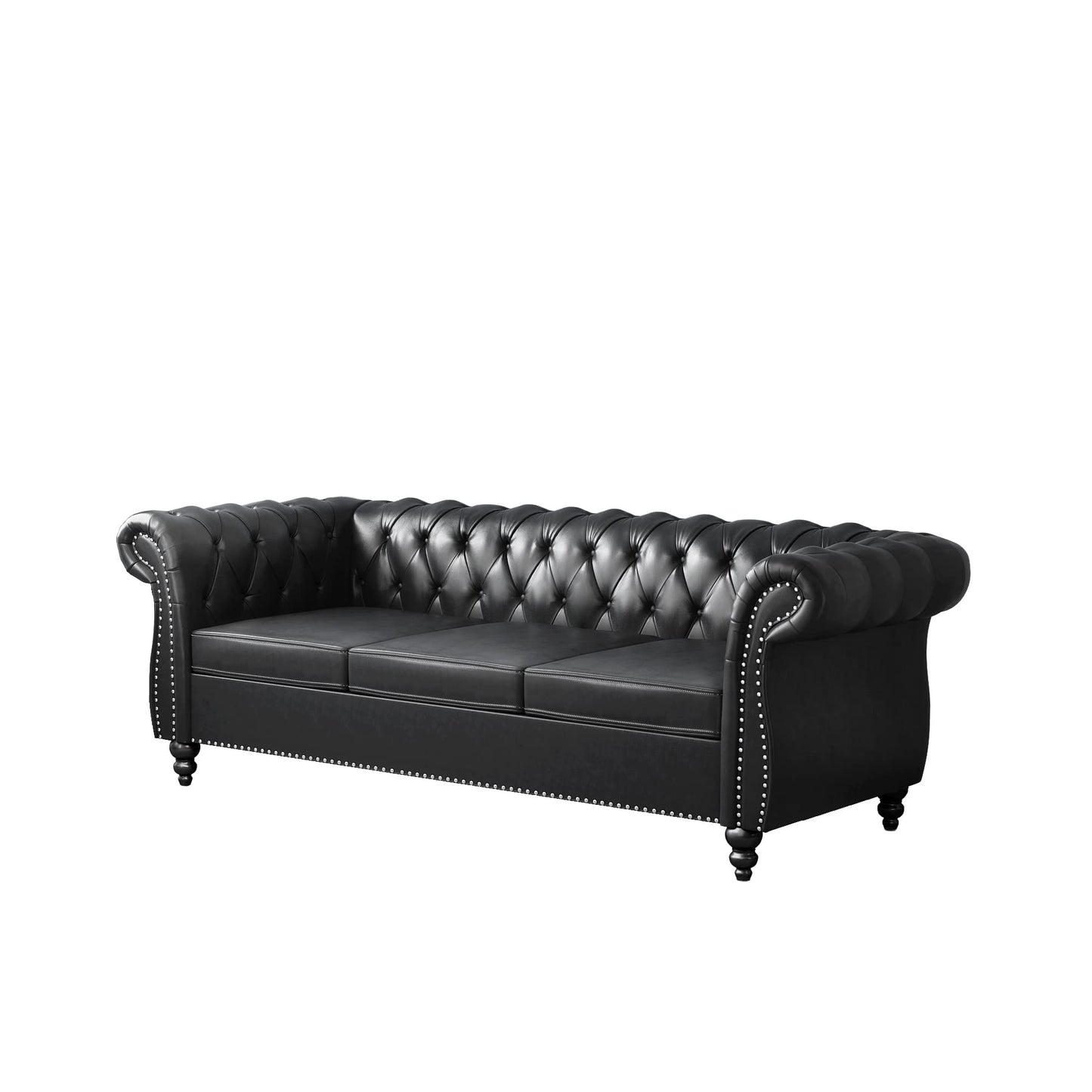 Chesterfield Velvet Modern Tufted Couch 3 Seater with Rolled Arms and Nailhead EK HOME FURNITURE