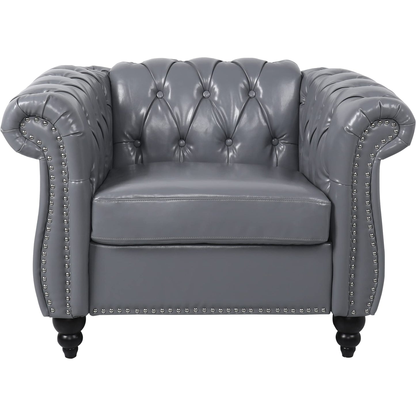 Chesterfield Velvet Modern Tufted Couch 3 Seater with Rolled Arms and Nailhead EK HOME FURNITURE