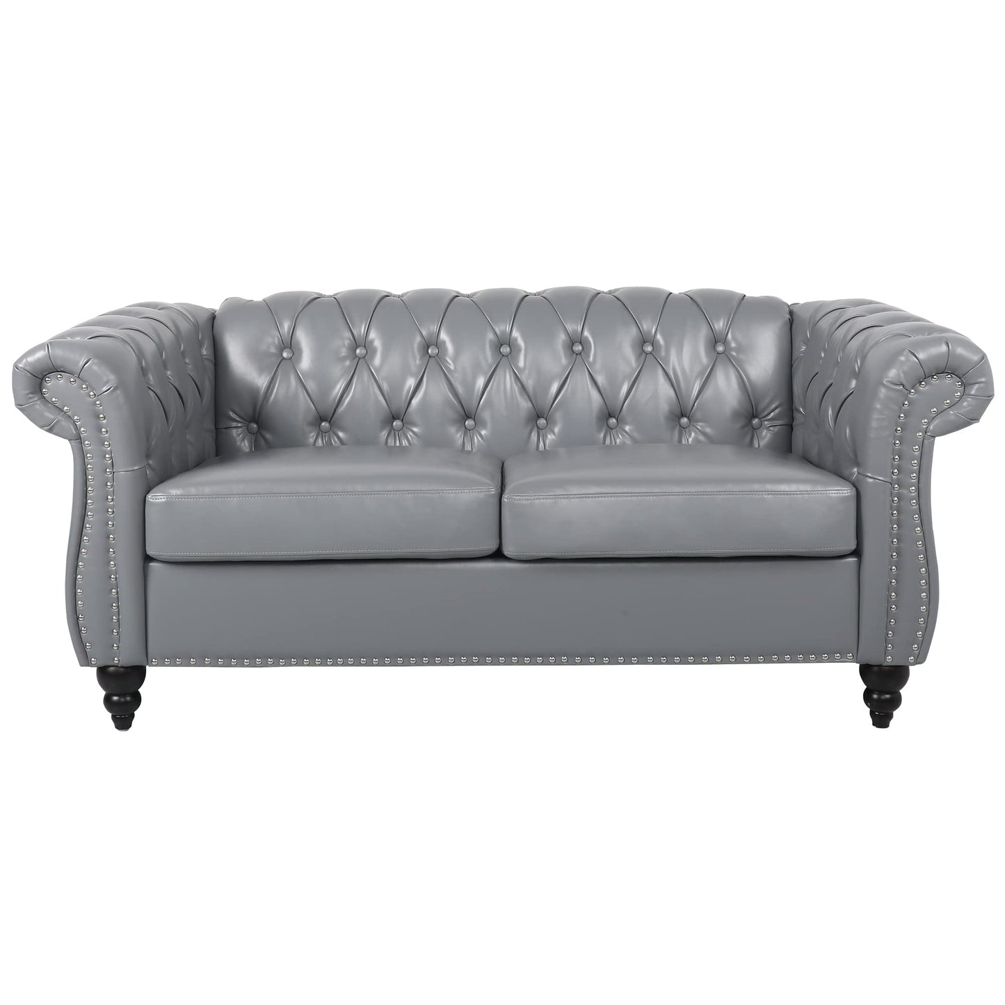 Chesterfield Velvet Modern Tufted Couch 3 Seater with Rolled Arms and Nailhead EK HOME FURNITURE