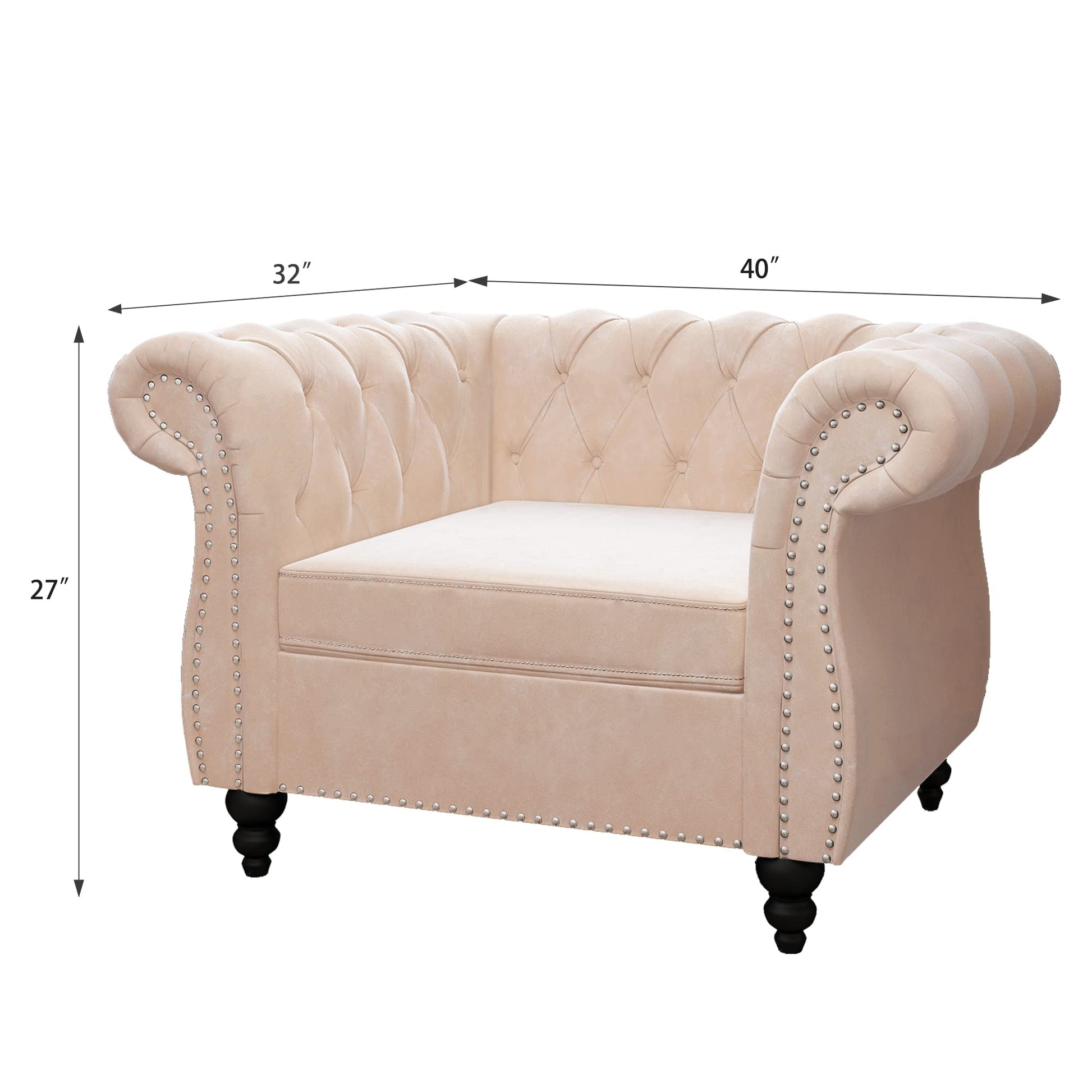 Chesterfield Velvet Modern Tufted Couch 3 Seater with Rolled Arms and Nailhead EK HOME FURNITURE