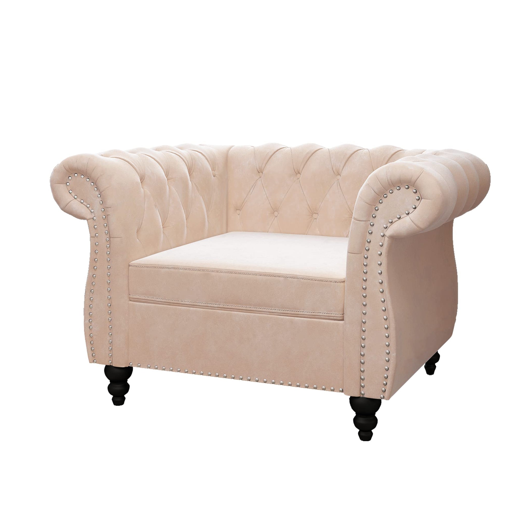 Chesterfield Velvet Modern Tufted Couch 3 Seater with Rolled Arms and Nailhead EK HOME FURNITURE