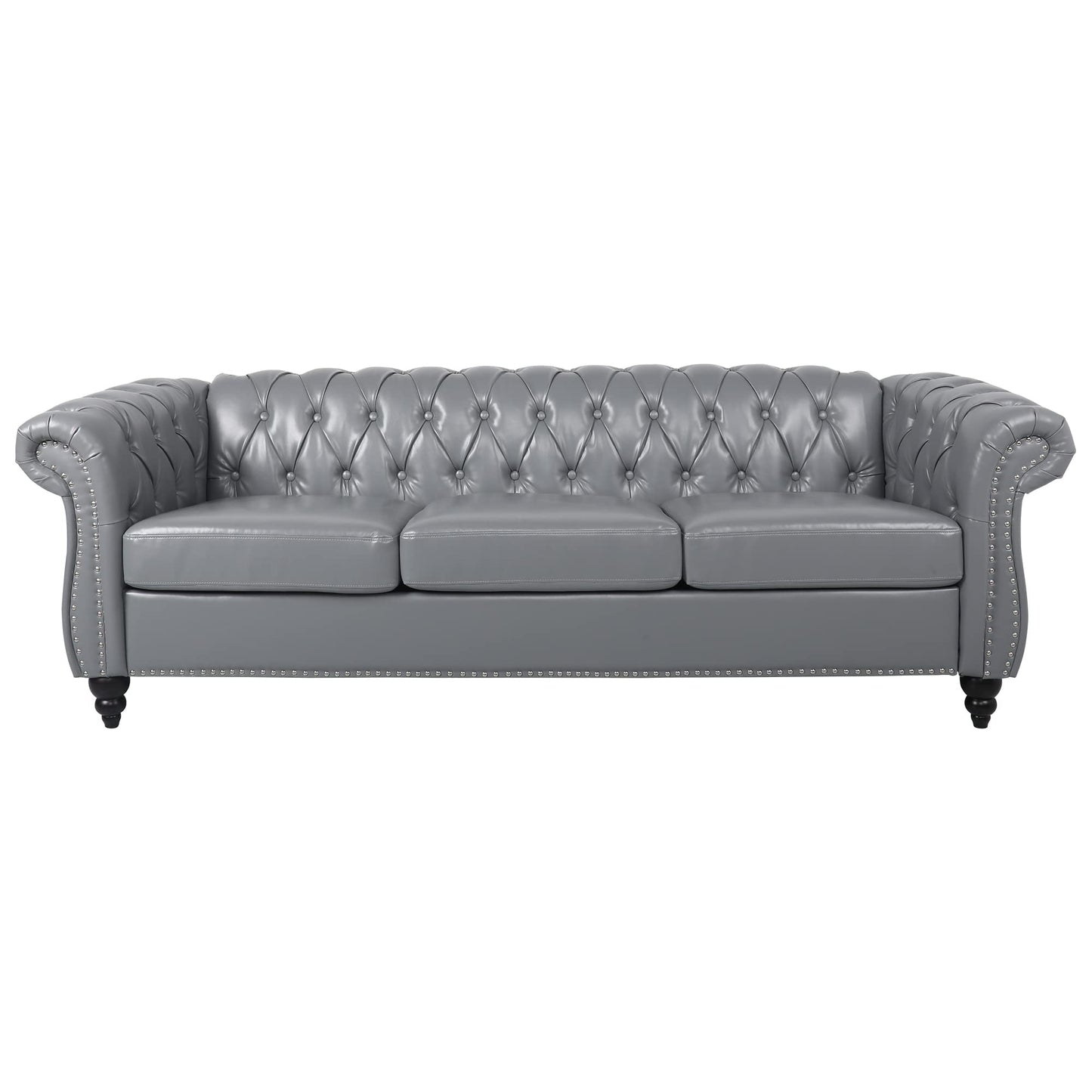 Chesterfield Velvet Modern Tufted Couch 3 Seater with Rolled Arms and Nailhead EK HOME FURNITURE