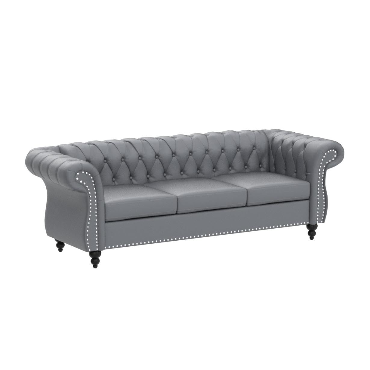 Chesterfield Velvet Modern Tufted Couch 3 Seater with Rolled Arms and Nailhead EK HOME FURNITURE