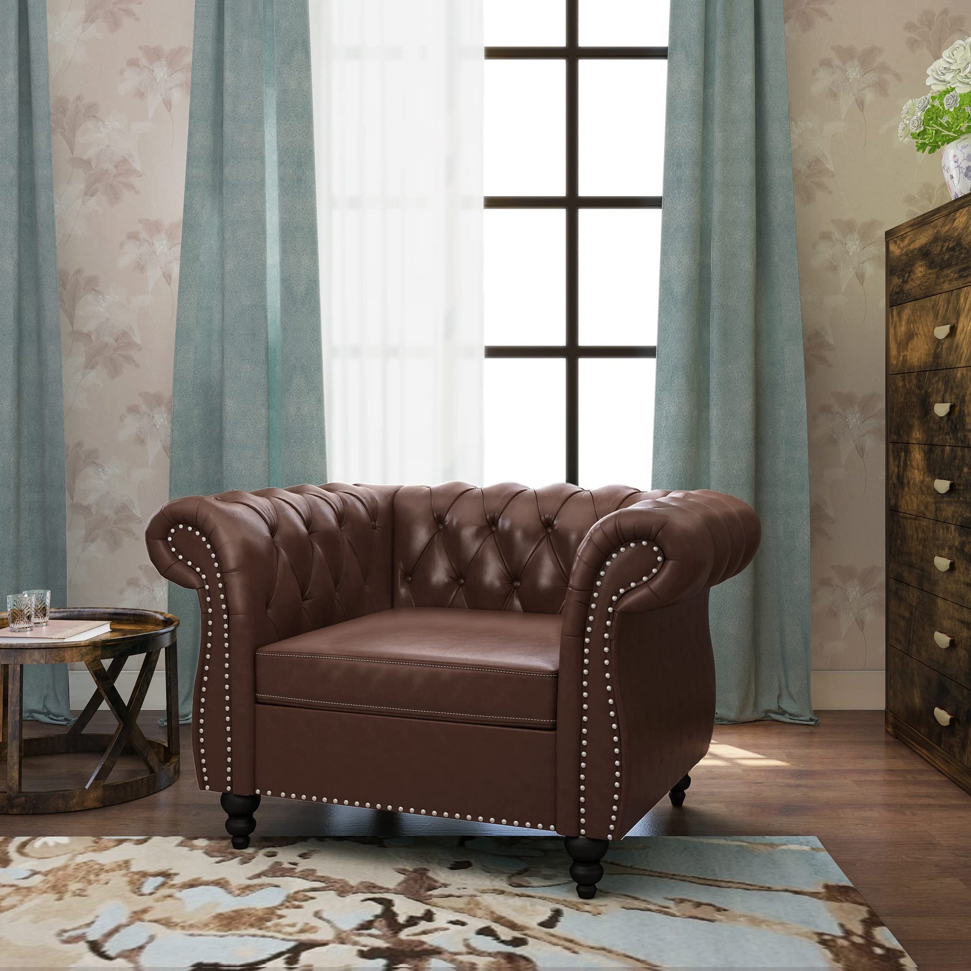 Chesterfield Velvet Modern Tufted Couch 3 Seater with Rolled Arms and Nailhead EK HOME FURNITURE