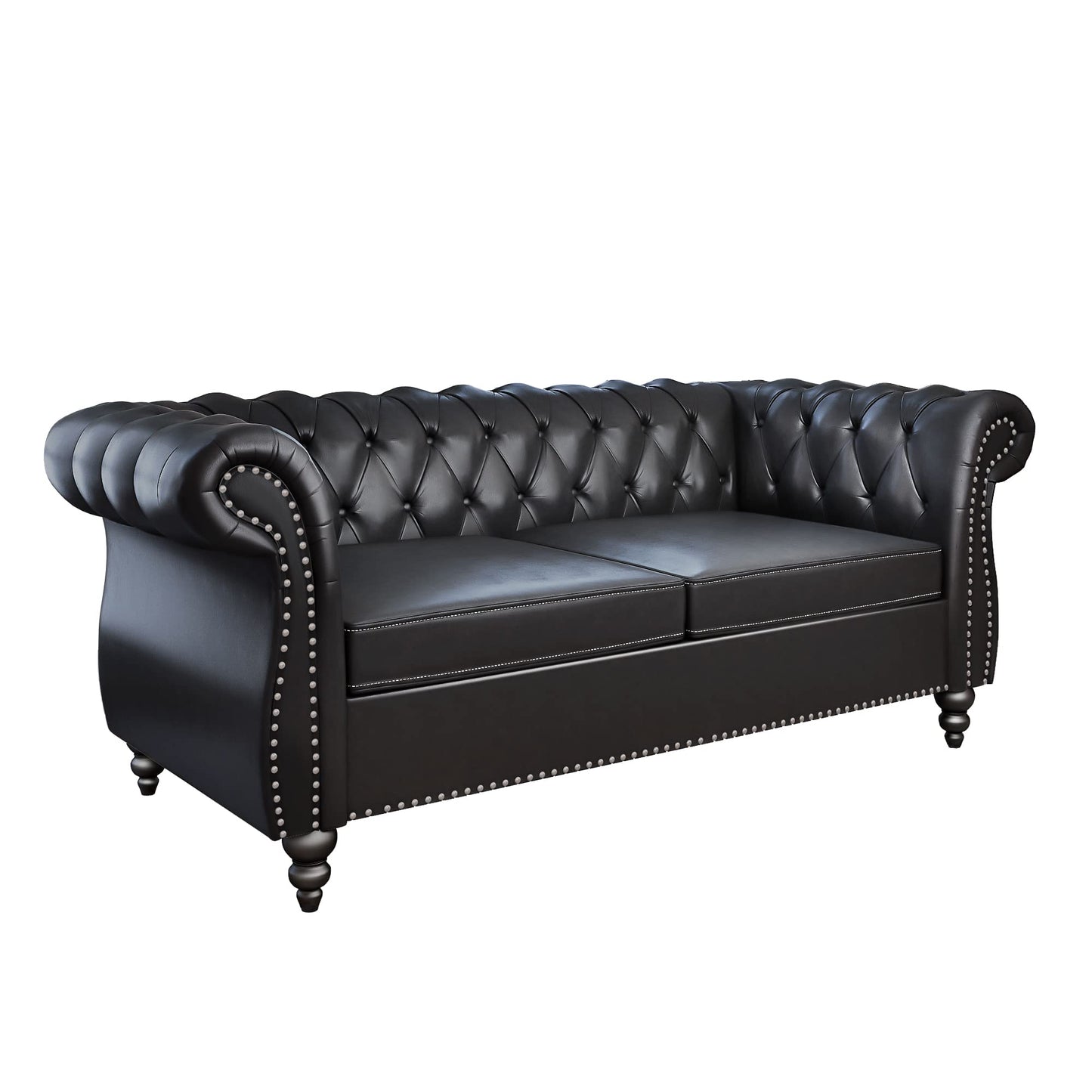 Chesterfield Velvet Modern Tufted Couch 3 Seater with Rolled Arms and Nailhead EK HOME FURNITURE