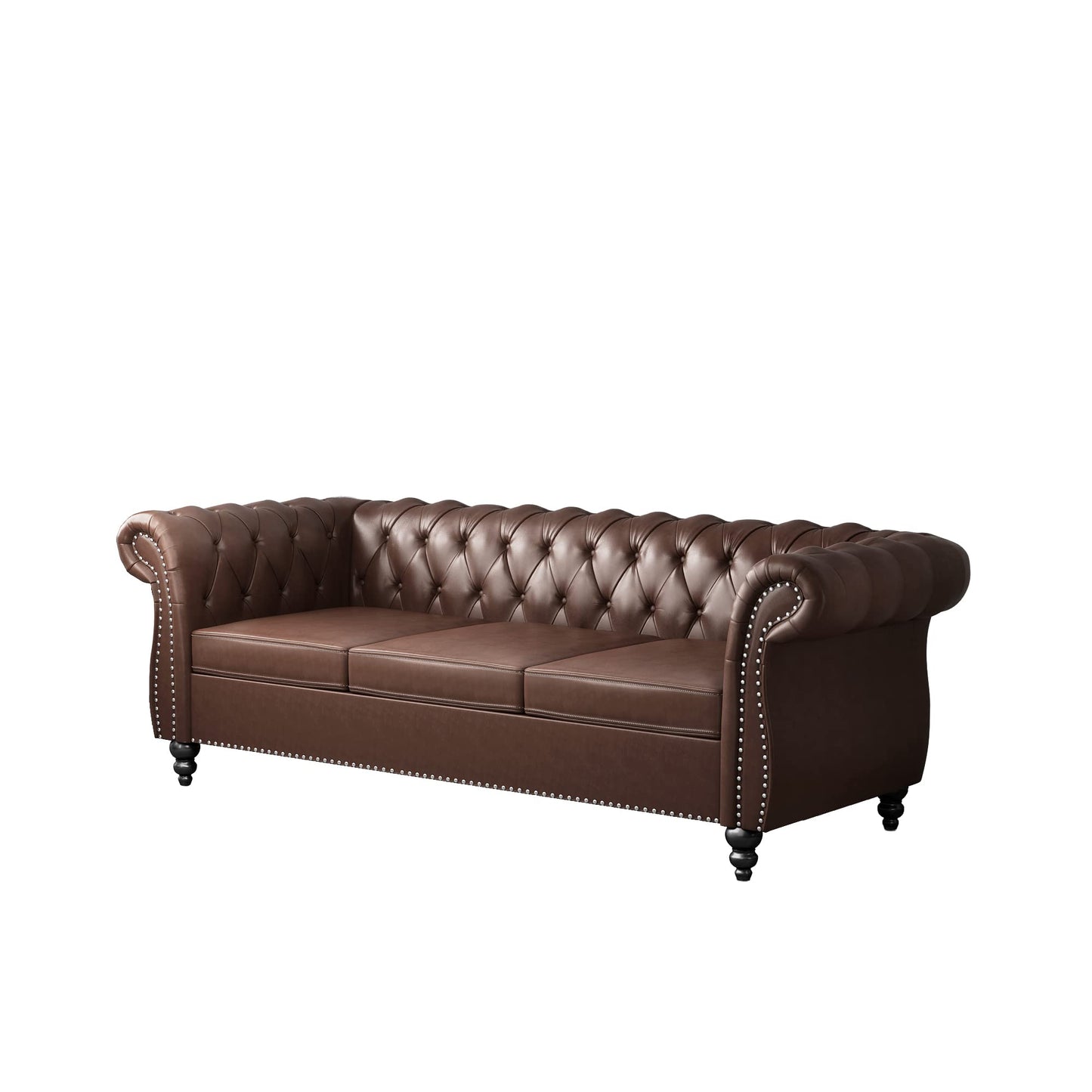 Chesterfield Velvet Modern Tufted Couch 3 Seater with Rolled Arms and Nailhead EK HOME FURNITURE