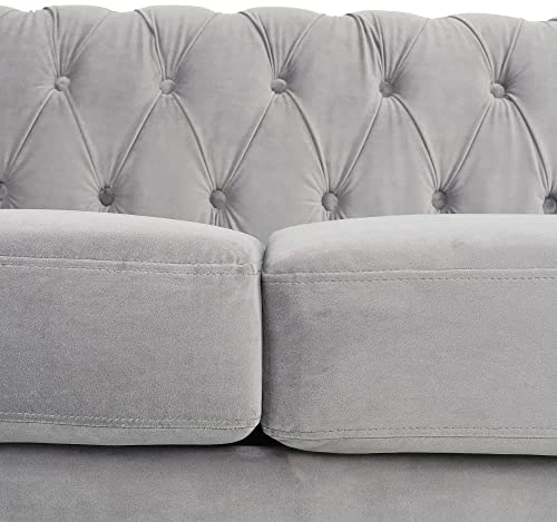 Chesterfield Velvet Modern Tufted Couch 3 Seater with Rolled Arms and Nailhead EK HOME FURNITURE