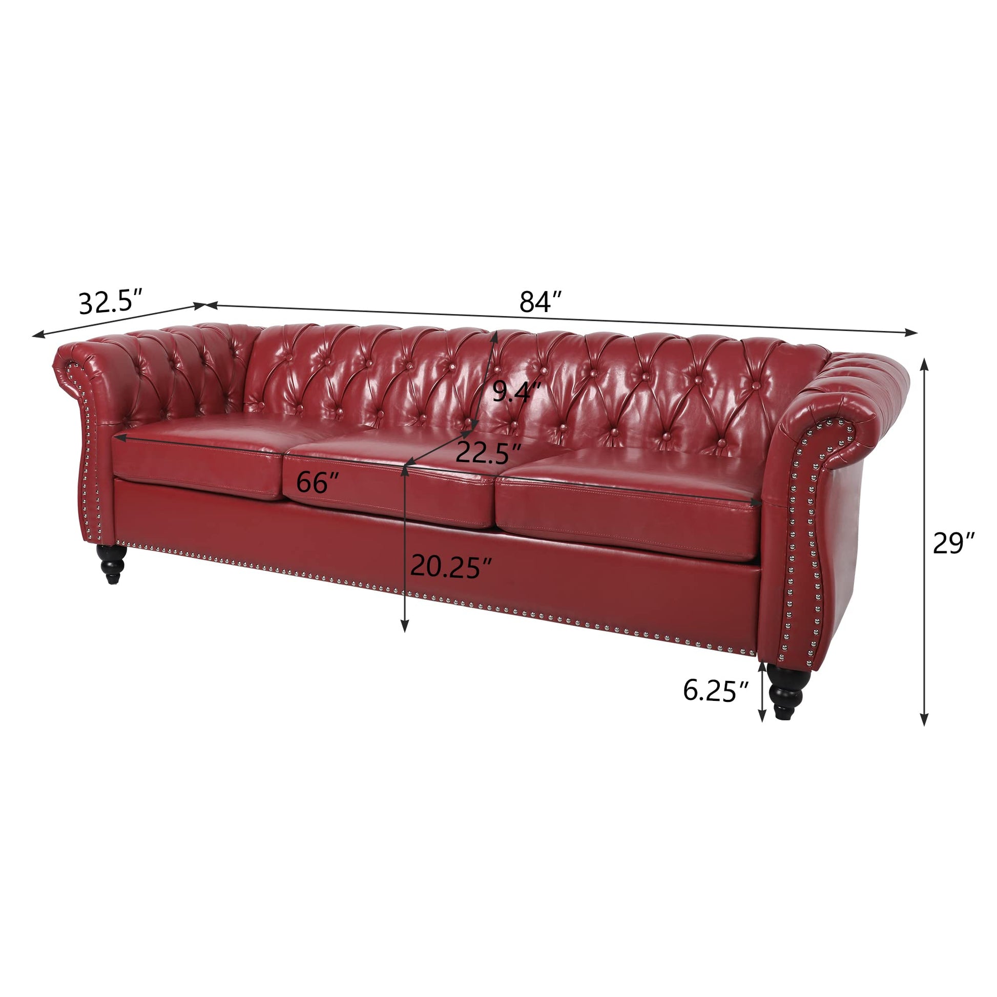 Chesterfield Velvet Modern Tufted Couch 3 Seater with Rolled Arms and Nailhead EK HOME FURNITURE