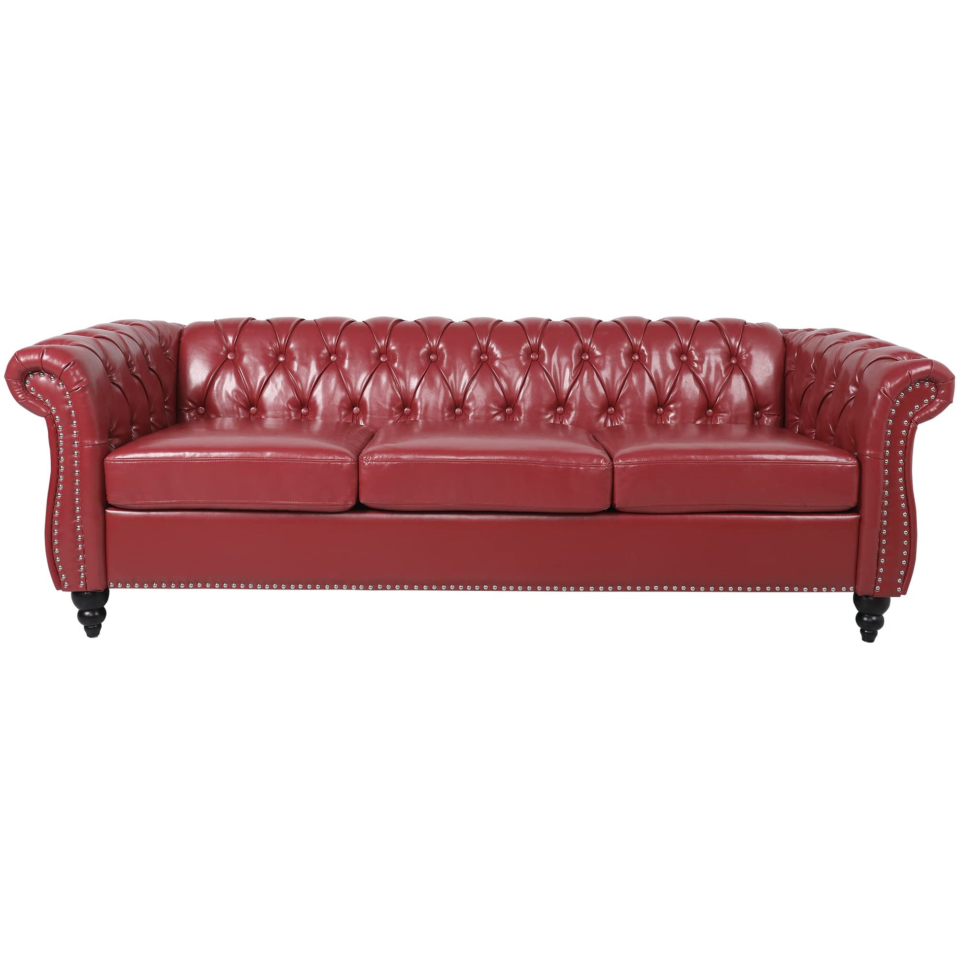 Chesterfield Velvet Modern Tufted Couch 3 Seater with Rolled Arms and Nailhead EK HOME FURNITURE