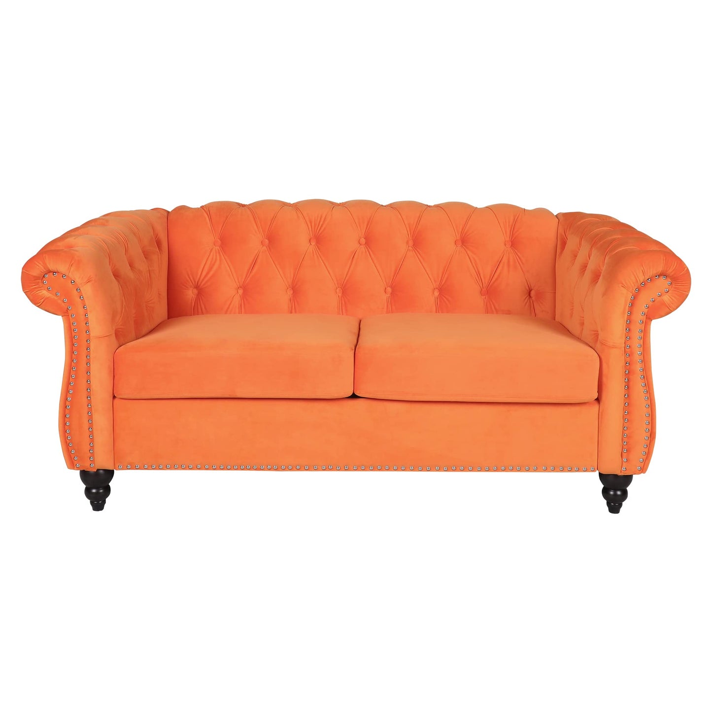 Chesterfield Velvet Modern Tufted Couch 3 Seater with Rolled Arms and Nailhead EK HOME FURNITURE