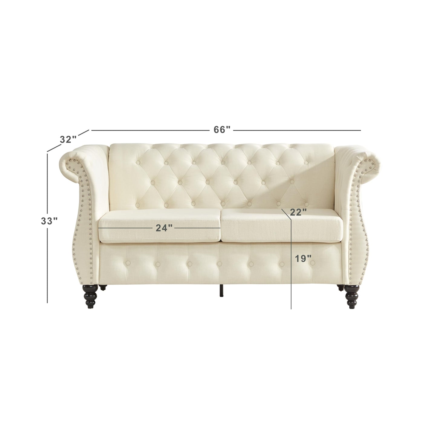 Classic Button Tufted 3 Seater Couch with Nailhead Trim EK HOME FURNITURE