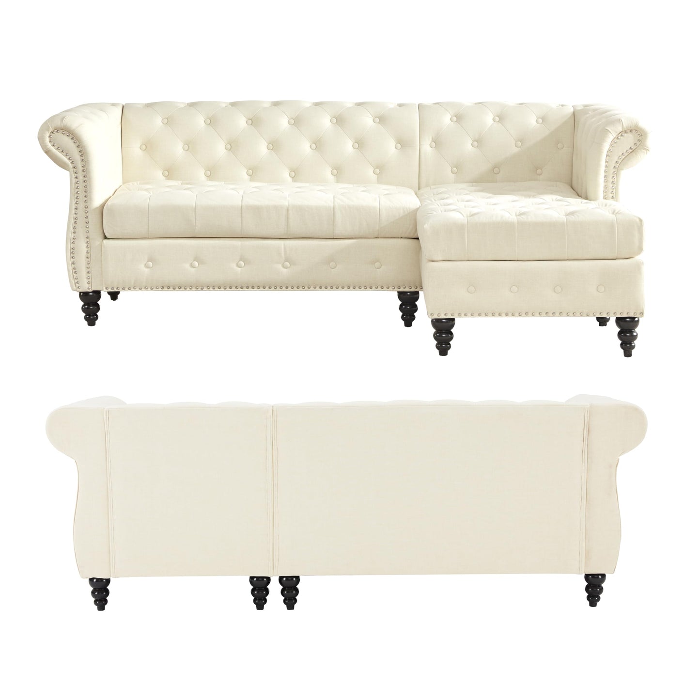 Classic Button Tufted 3 Seater Couch with Nailhead Trim EK HOME FURNITURE