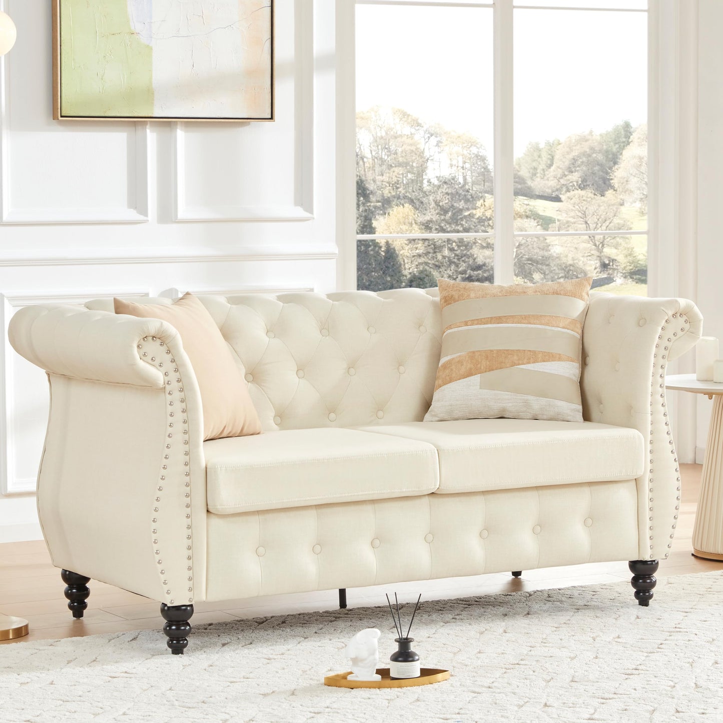 Classic Button Tufted 3 Seater Couch with Nailhead Trim EK HOME FURNITURE