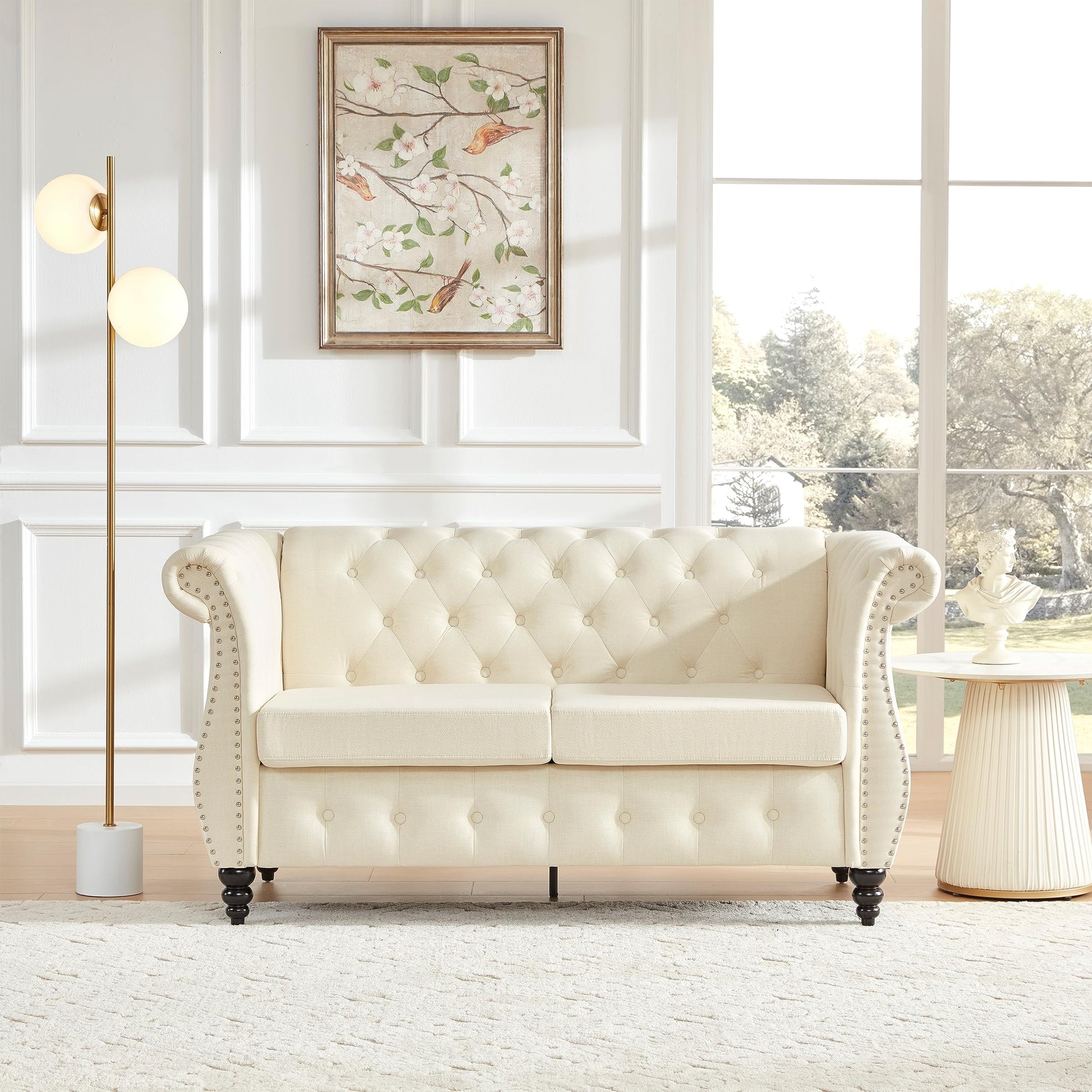 Classic Button Tufted 3 Seater Couch with Nailhead Trim EK HOME FURNITURE