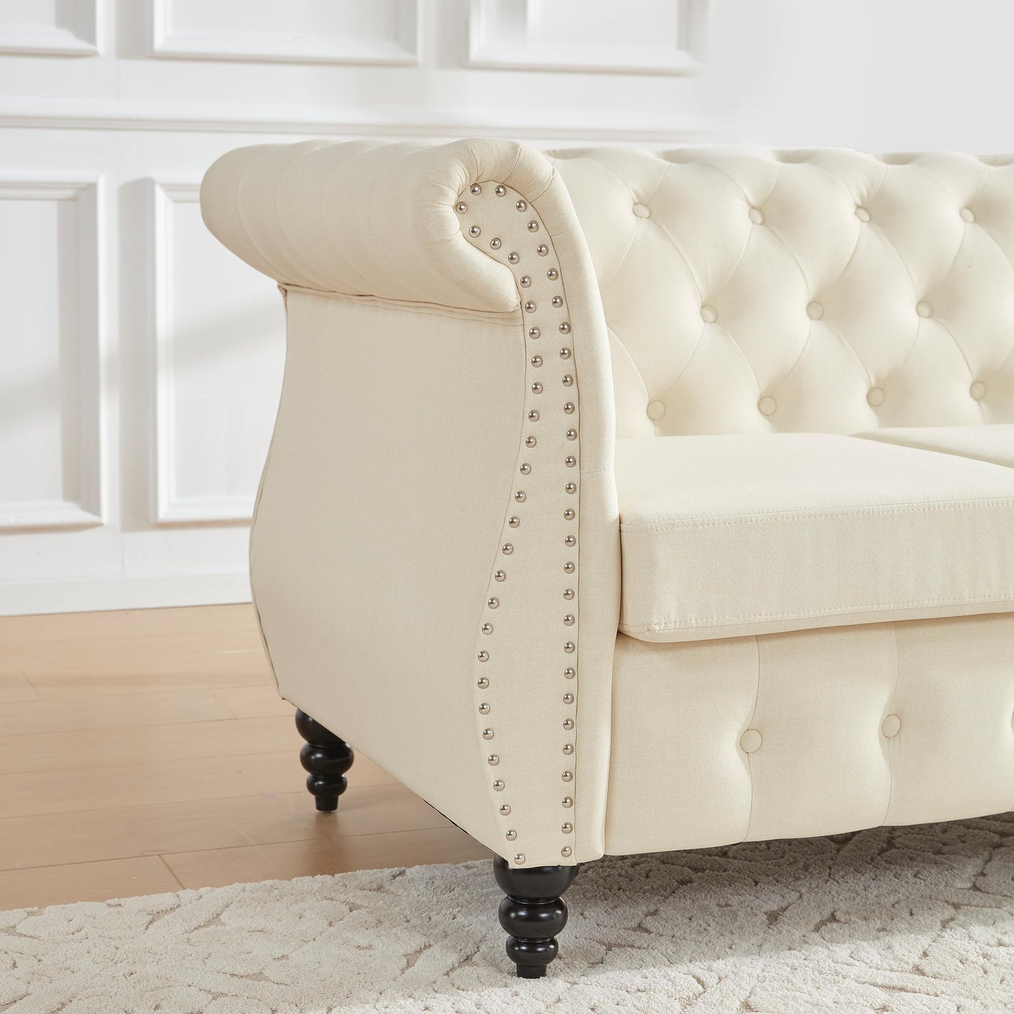 Classic Button Tufted 3 Seater Couch with Nailhead Trim EK HOME FURNITURE