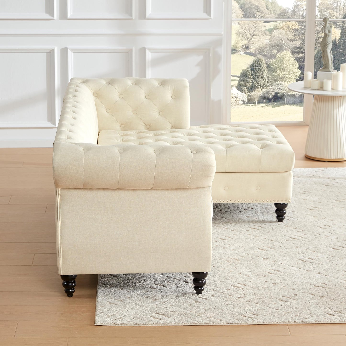 Classic Button Tufted 3 Seater Couch with Nailhead Trim EK HOME FURNITURE