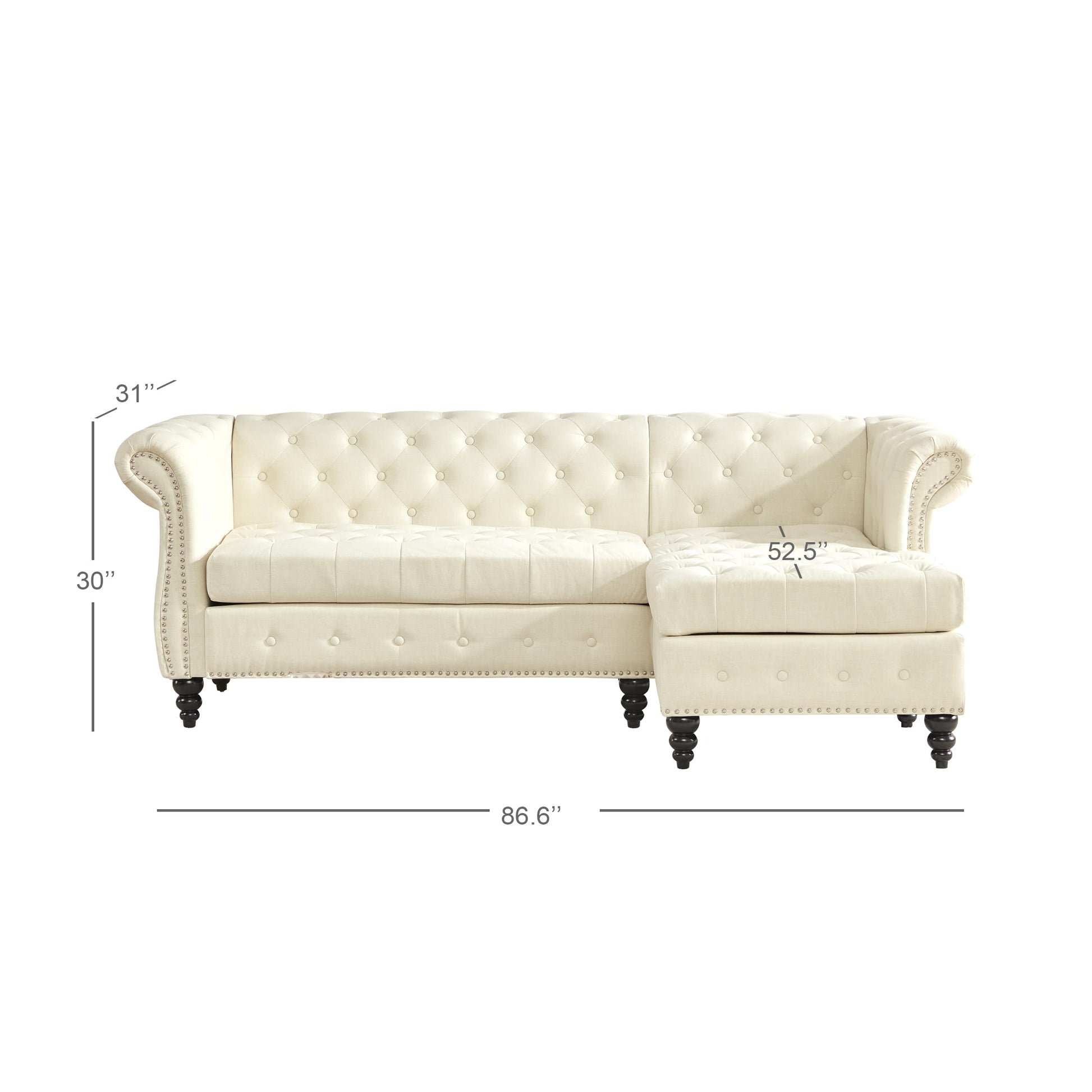 Classic Button Tufted 3 Seater Couch with Nailhead Trim EK HOME FURNITURE