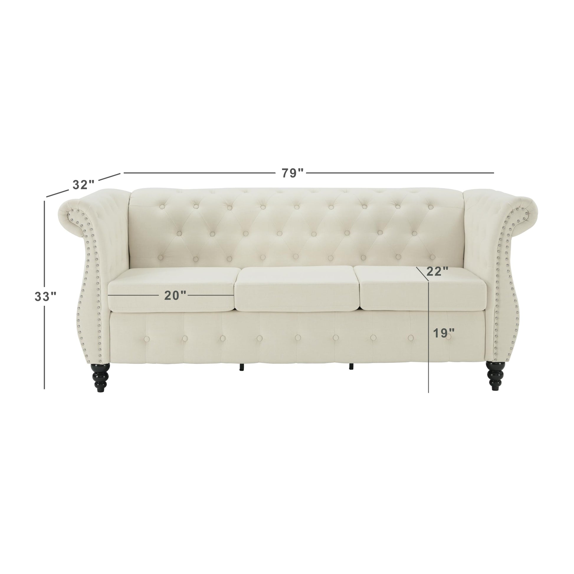 Classic Button Tufted 3 Seater Couch with Nailhead Trim EK HOME FURNITURE