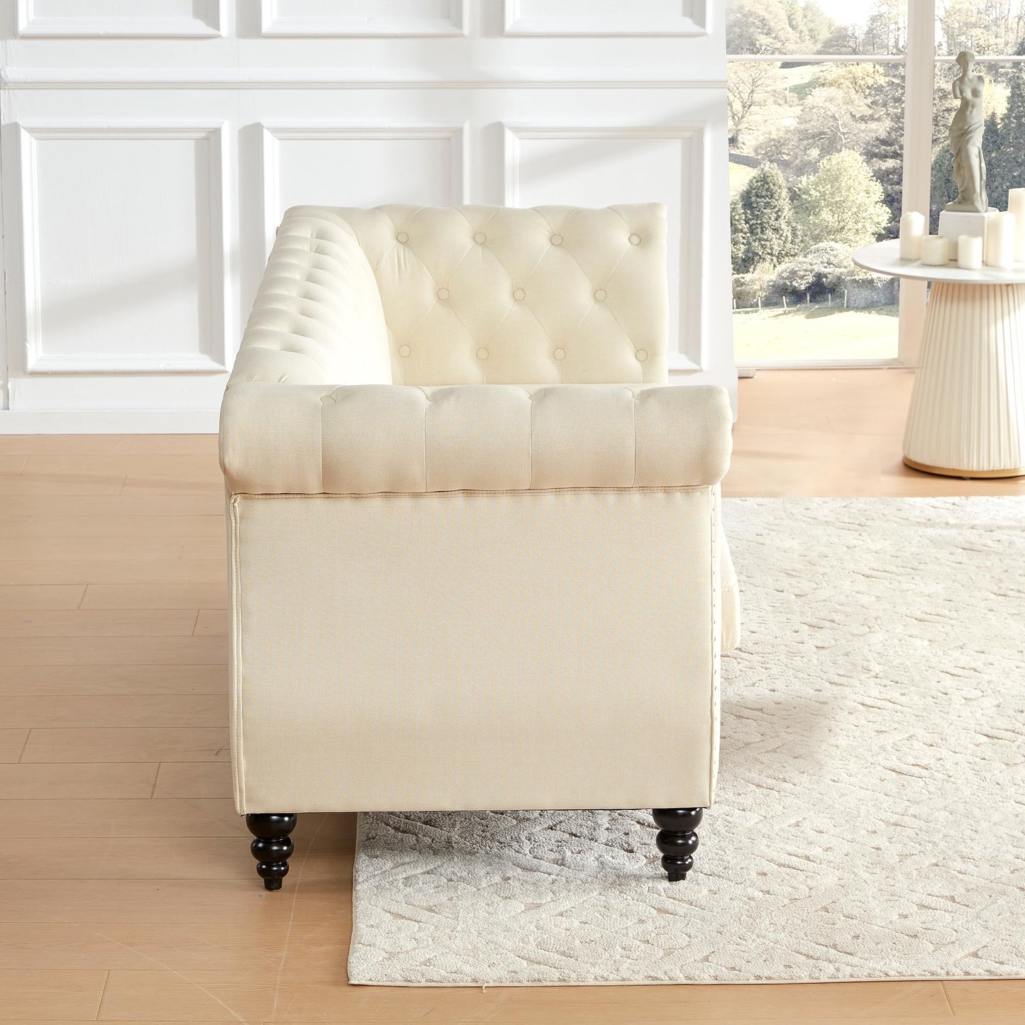 Classic Button Tufted 3 Seater Couch with Nailhead Trim EK HOME FURNITURE