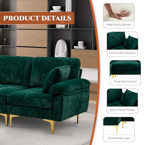 Convertible L-Shaped Velvet Couch Set with Chaise Lounge, Ottoman and Pillows,114 inches (Orange) EK HOME FURNITURE