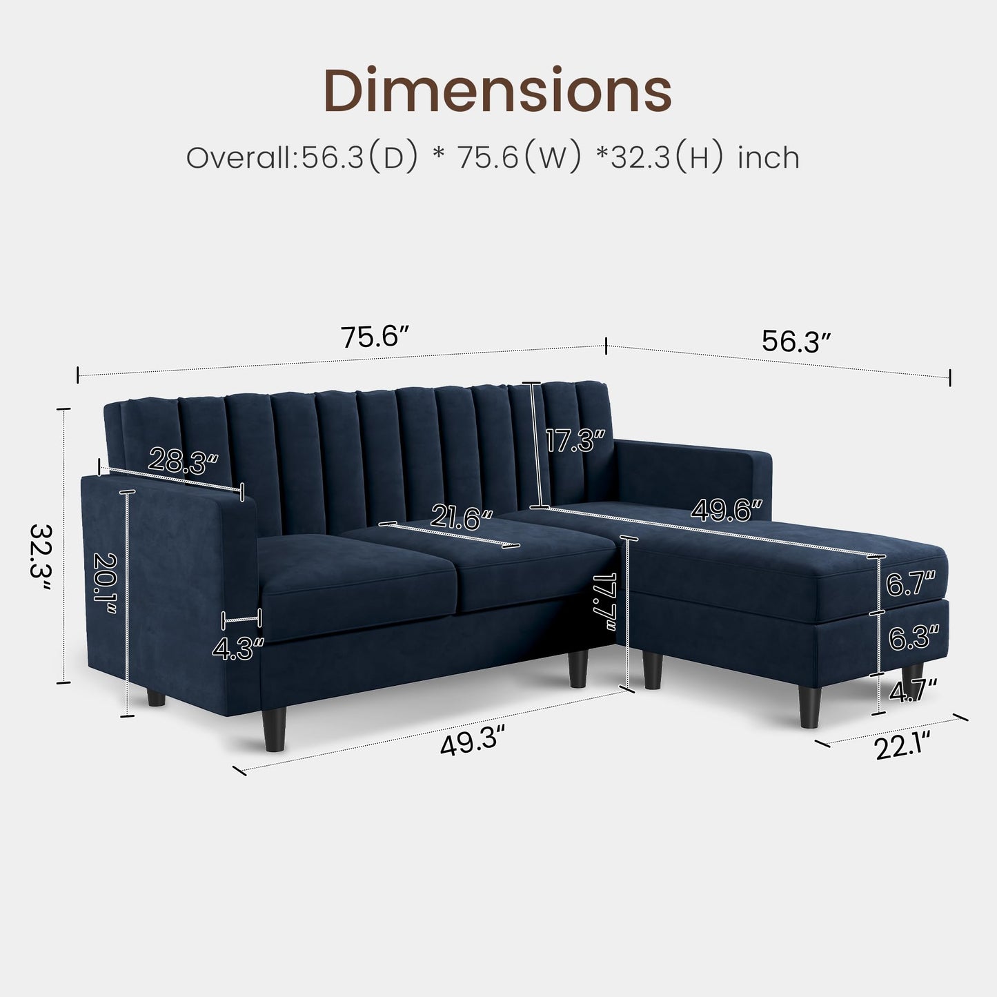 Convertible Sectional Sofa, Velvet L Shaped Couch with Ottoman EK HOME FURNITURE