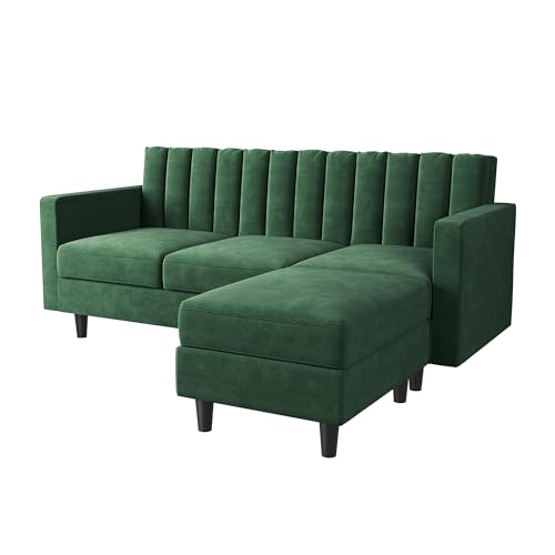 Convertible Sectional Sofa, Velvet L Shaped Couch with Ottoman EK HOME FURNITURE