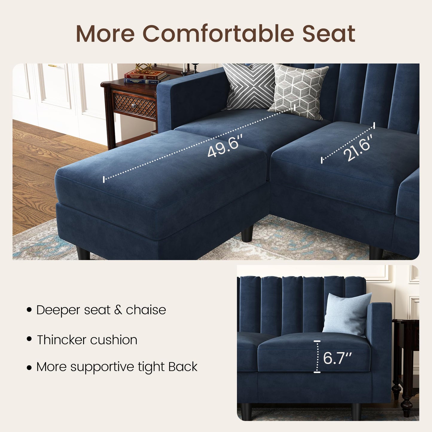 Convertible Sectional Sofa, Velvet L Shaped Couch with Ottoman EK HOME FURNITURE