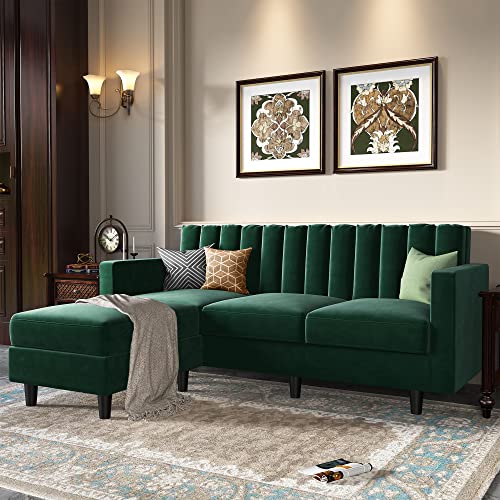 Convertible Sectional Sofa, Velvet L Shaped Couch with Ottoman EK HOME FURNITURE