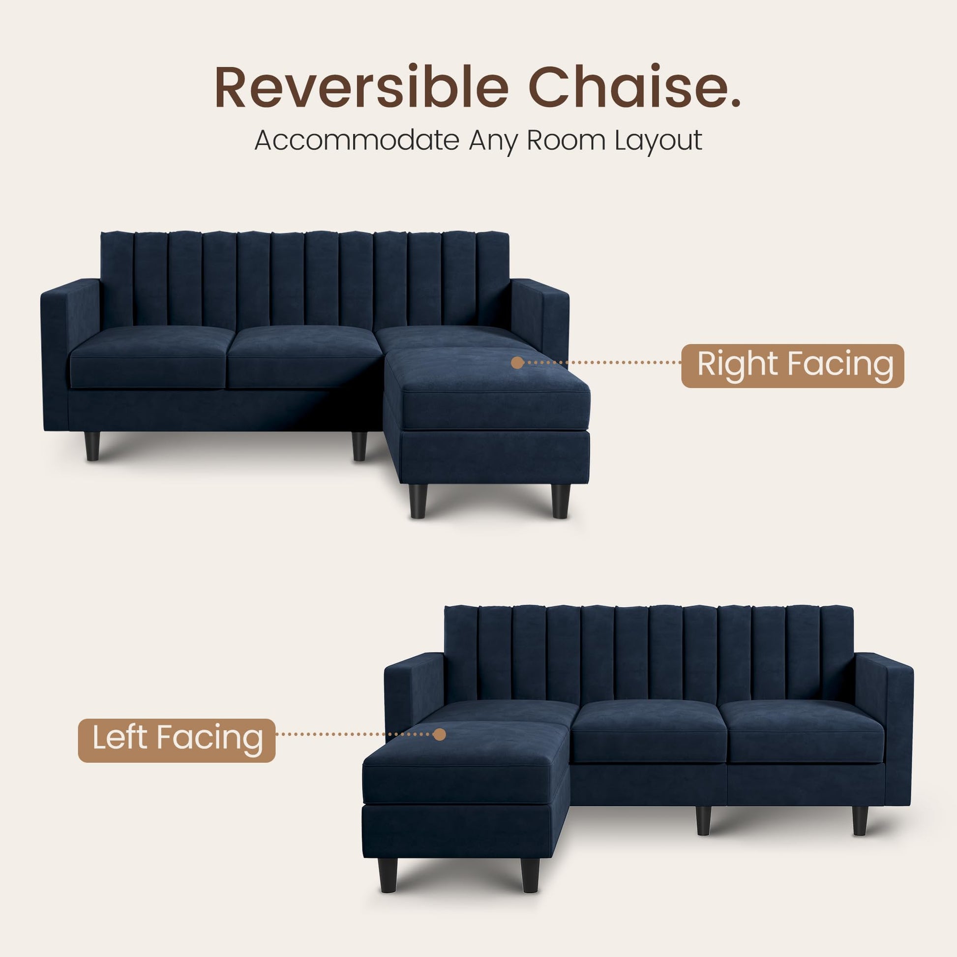 Convertible Sectional Sofa, Velvet L Shaped Couch with Ottoman EK HOME FURNITURE