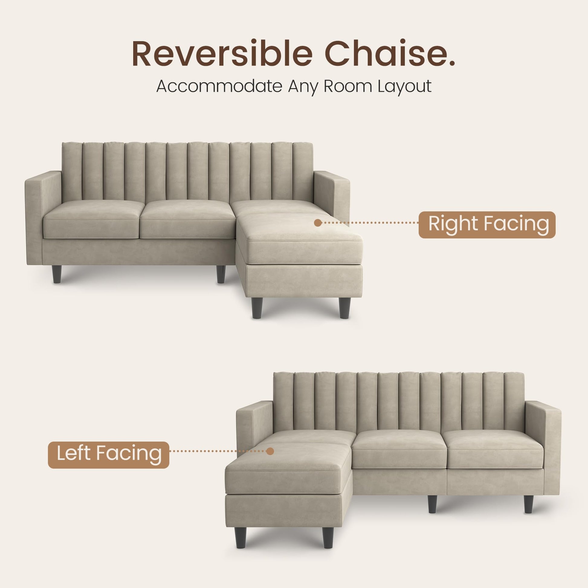 Convertible Sectional Sofa, Velvet L Shaped Couch with Ottoman EK HOME FURNITURE