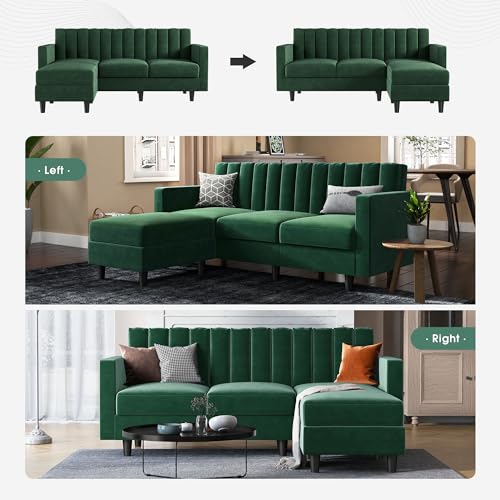 Convertible Sectional Sofa, Velvet L Shaped Couch with Ottoman EK HOME FURNITURE